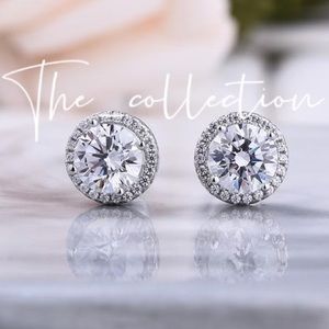 STERLING SILVER CLASSIC HALO ROUND CUT EARRINGS